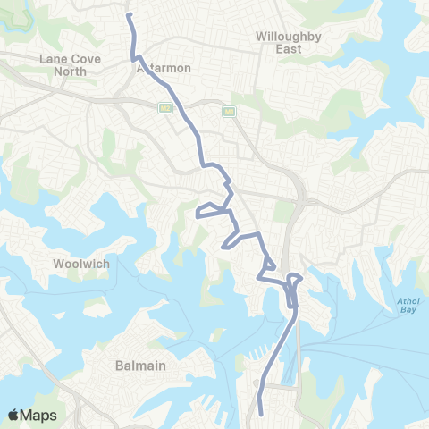 Temporary Buses Chatswood, then all stations to Wynyard and return map