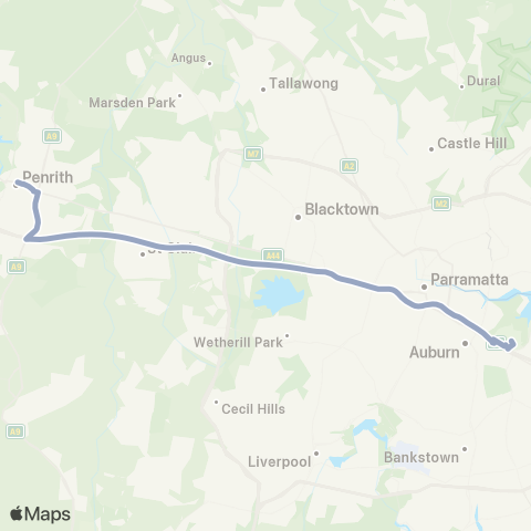 Temporary Buses Penrith, Exp to Olympic Park and return map