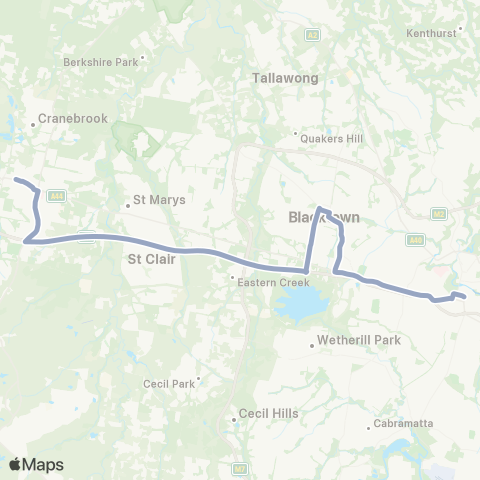 Temporary Buses Penrith, then Blacktown, Parramatta and return map