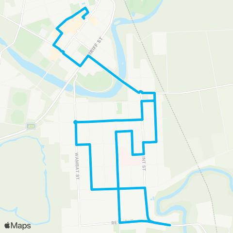 Central West and Orana Network Forbes Town Ctr to Riverside Tourist Pk via Forbes Hosp (Loop Service) map