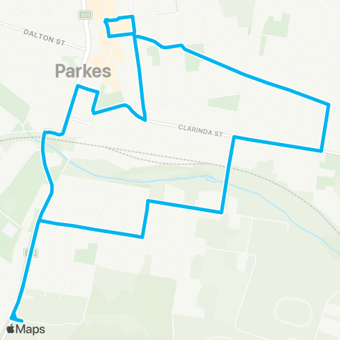 Central West and Orana Network Parkes Town Ctr to Parkes Hosp via Currajong St & S Parkes (Loop Service) map