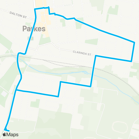 Central West and Orana Network Parkes Town Ctr to Parkes Hosp via E Parkes (Loop Service) map