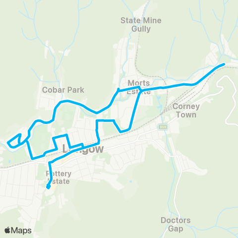 Central West and Orana Network Hermitage Flat to Lithgow via Morts Estate & Oakley Pk (Loop Service) map