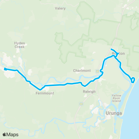 North Coast Network Repton to Bellingen via Mylestom map