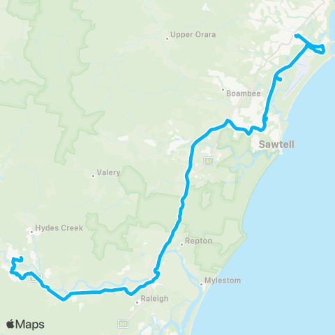 North Coast Network Bellingen to Coffs Harbour Pk Ave via Toormina map