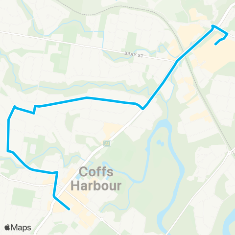 North Coast Network Pk Bch Plaza to Coffs Harbour Pk Ave via Frances St map