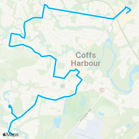 North Coast Network Pk Bch Plaza to Coffs Harbour Health Campus via Donn Patterson Dr map