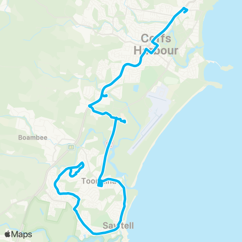 North Coast Network Toormina Community Ctr to Pk Bch Plaza via Sawtell map