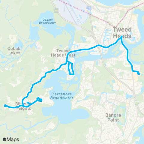 North Coast Network Bilambil Hts to Tweed City via Tweed Heads W and Kennedy Dr map