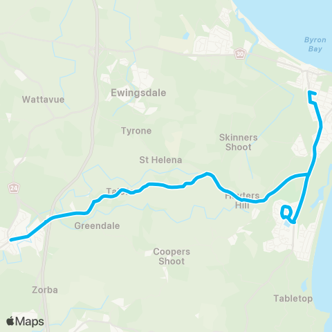 North Coast Network Ballina to Byron Bay via Bangalow map