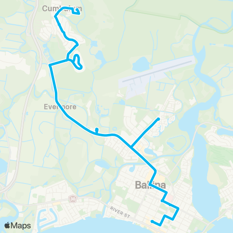 North Coast Network Ballina to Cumbalum via North Creek Rd map