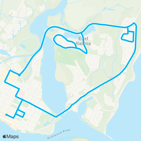 North Coast Network Ballina Kerr St to Tamar St via Angels Bch Dr map