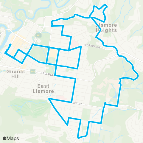 North Coast Network Lismore Hts to Lismore City Ctr via E Lismore (Loop Service) map