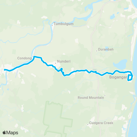 North Coast Network Murwillumbah to Bogangar via Mooball (Loop Service) map