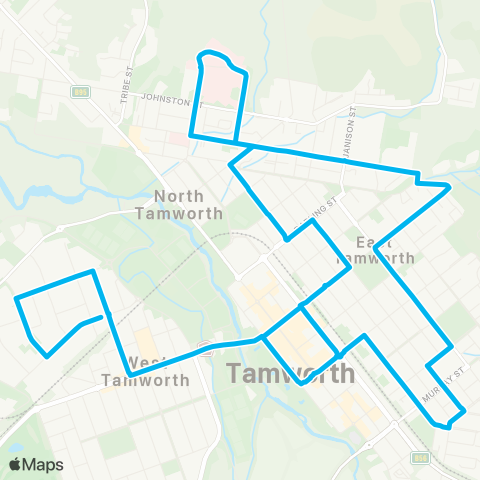 New England North West Network Tamworth to N Tamworth via Tamworth Hosp (Loop Service) map