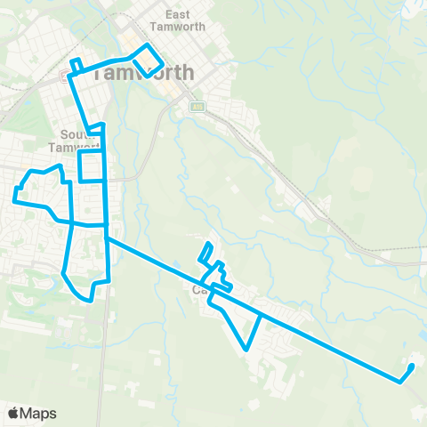 New England North West Network Tamworth to Tamworth Sports Dome via S Tamworth (Loop Service) map