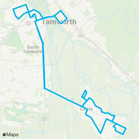 New England North West Network Tamworth to Calala via Goonoo Goonoo Rd (Loop Service) map