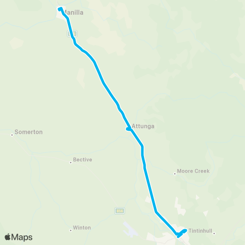 New England North West Network Manilla to Tamworth map