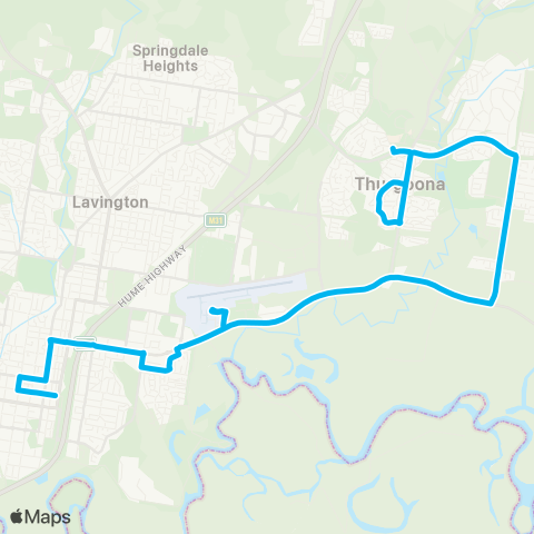 Riverina Murray Network Thurgoona to Albury via Airport & Base Hosp map