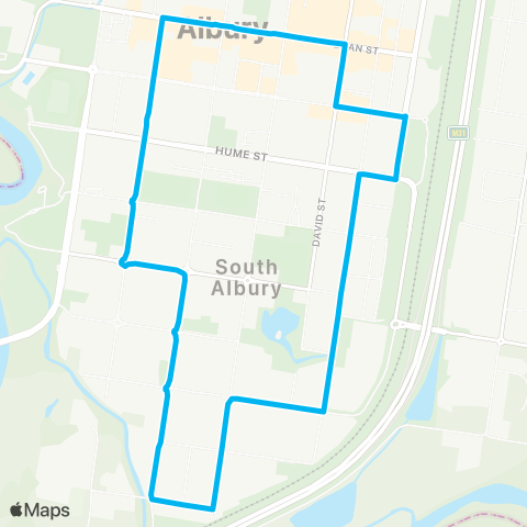 Riverina Murray Network QEII Square to S Albury (Loop Service) map