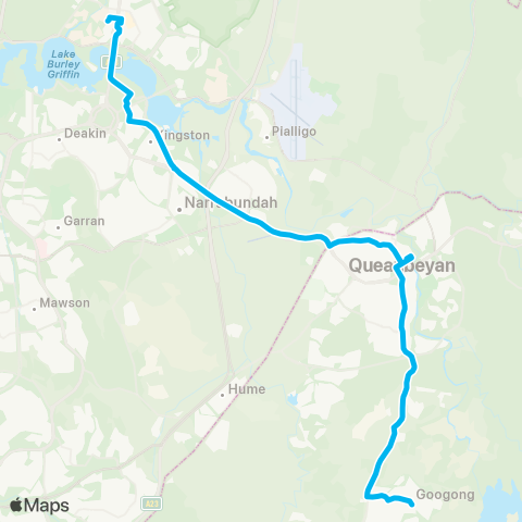 South East and Tablelands Network Googong to Canberra CBD via Queanbeyan & Karabar map