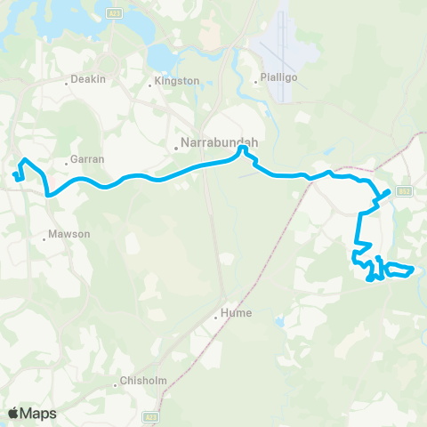 South East and Tablelands Network Karabar to Woden via Queanbeyan & Fyshwick map