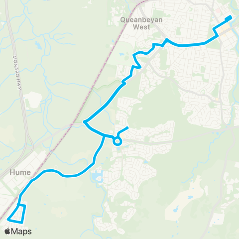 South East and Tablelands Network Tralee to Queanbeyan via S Jerrabomberra & Queanbeyan W (Loop Service) map