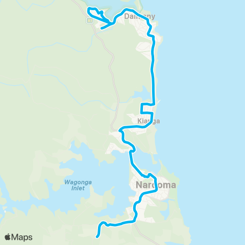 South East and Tablelands Network Narooma to Dalmeny via Kianga map