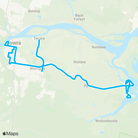 Sydney and Surrounds Network Greenwell Point to Bomaderry Sta via Worrigee Rd & Nowra map