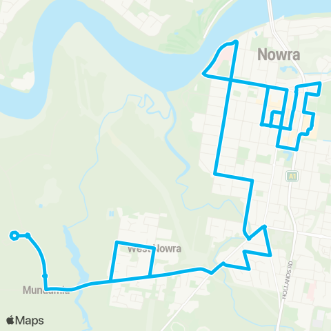 Sydney and Surrounds Network W Nowra to Nowra via UOW Shoalhaven Campus (Loop Service) map