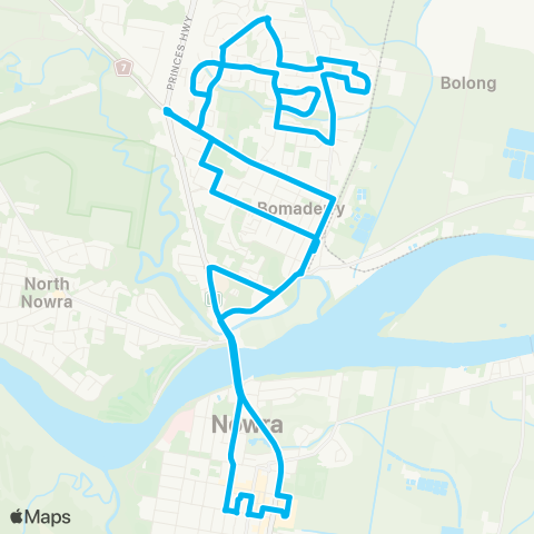 Sydney and Surrounds Network Bomaderry to Nowra via Bomaderry Sta (Loop Service) map