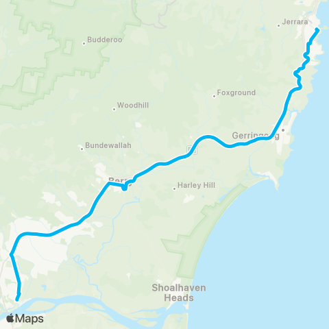 Sydney and Surrounds Network Bomaderry Sta to Kiama Sta via Gerringong Sta and Berry map