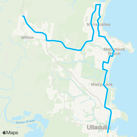 Sydney and Surrounds Network Milton to Ulladulla via Narrawallee & Mollymook map