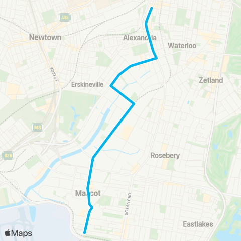 Sydney Buses Network Mascot Stamford Hotel to Redfern map