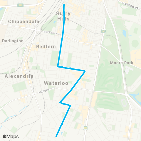 Sydney Buses Network Green Square to Central Chalmers St map