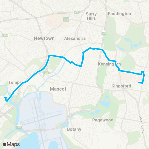 Sydney Buses Network Wolli Creek to Prince of Wales Hospital map