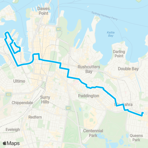 Sydney Buses Network Bondi Junction to Pyrmont map