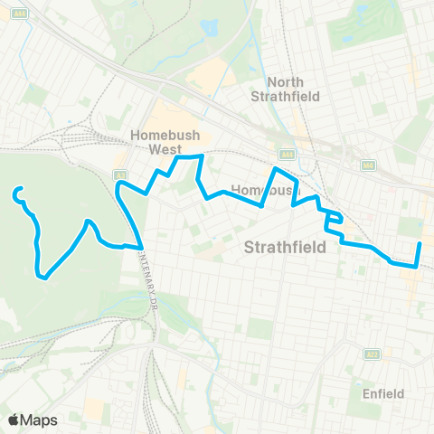 Sydney Buses Network Rookwood Cemetery to Burwood via Flemington map