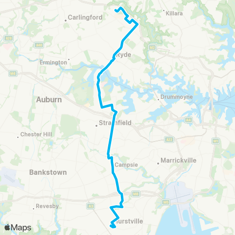 Sydney Buses Network Macquarie Park to Hurstville map