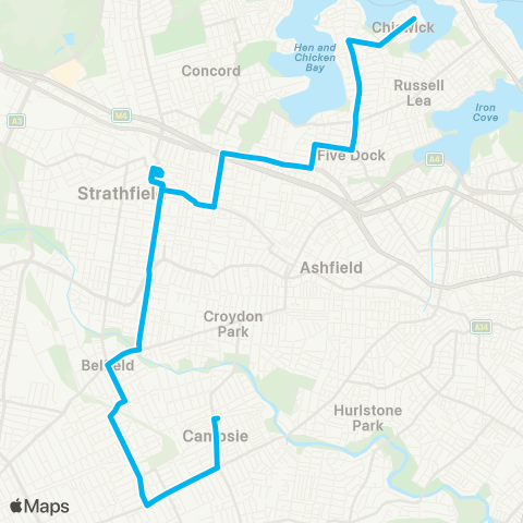 Sydney Buses Network Campsie to Chiswick map