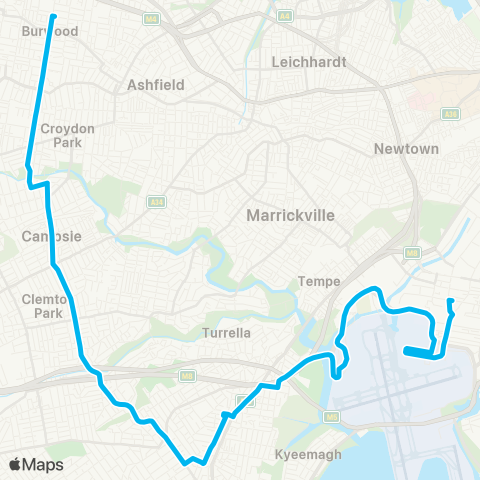 Sydney Buses Network Mascot Station to Burwood map