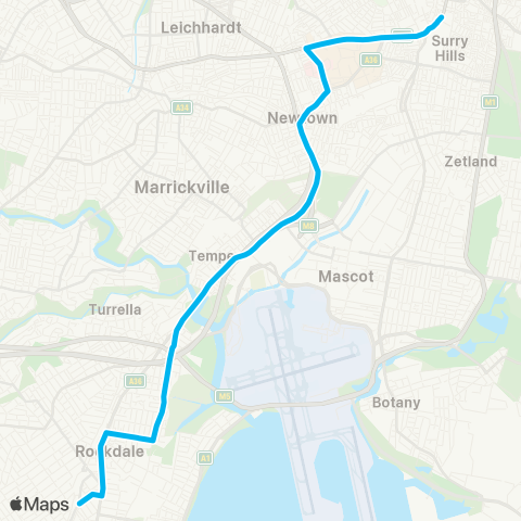 Sydney Buses Network Kogarah to Central Pitt St map