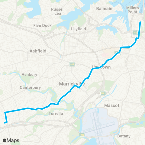 Sydney Buses Network Kingsgrove to City Martin Place map