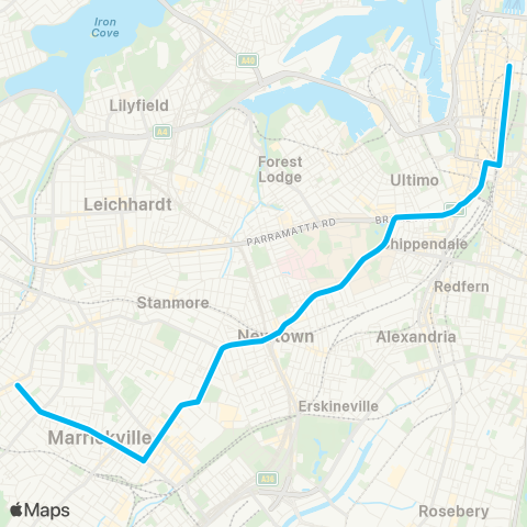 Sydney Buses Network Dulwich Hill to City Martin Place map