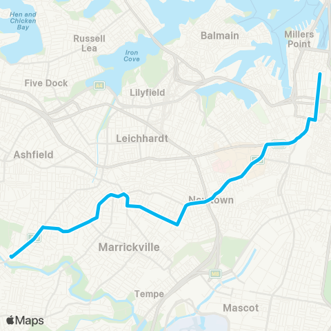 Sydney Buses Network Canterbury to City Martin Place map