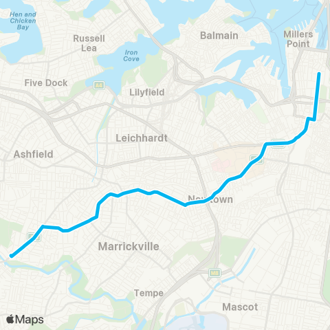 Sydney Buses Network Canterbury to City Martin Pl (Exp Service) map