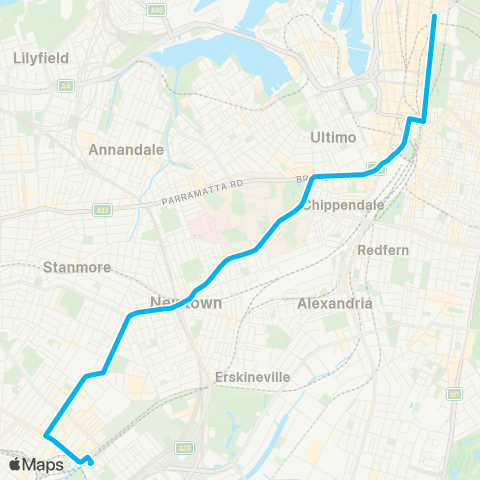 Sydney Buses Network Sydenham to City Martin Place map