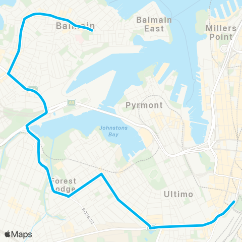 Sydney Buses Network Balmain Gladstone Pk to Central Pitt St map