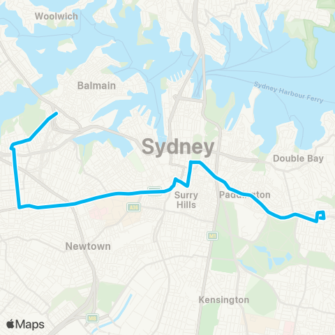 Sydney Buses Network Bondi Junction to Rozelle map