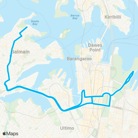 Sydney Buses Network City Art Gallery to Birchgrove via QVB (Loop Service) map